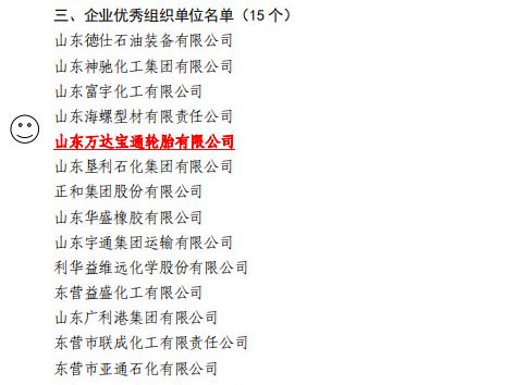 万达宝通轮胎被评为 东营市2019年“安全生产月”活动优秀组织单位